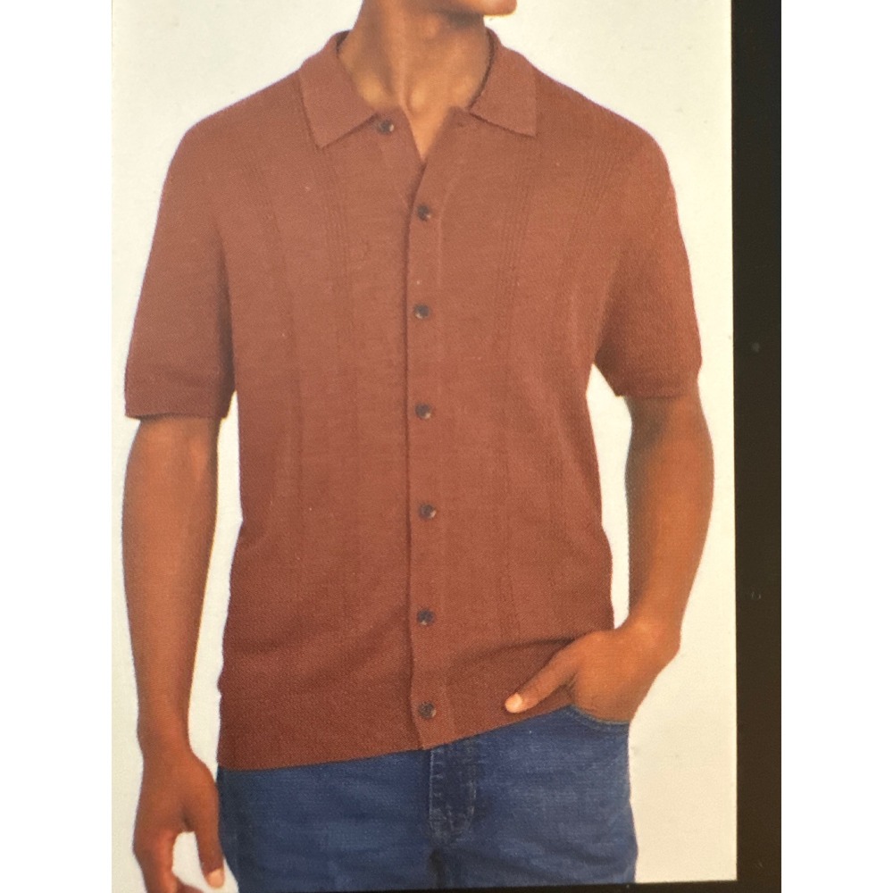 DKNY Mens Button Front Sweater Polo Orange Short Sleeve Knit DK16SR2512C M